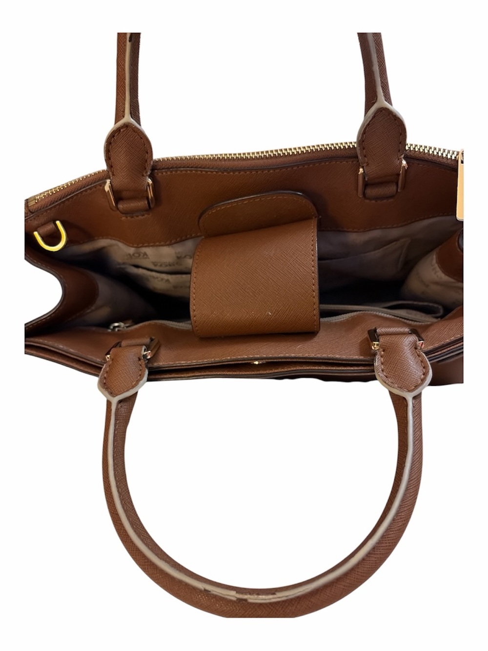 Michael Kors Karla East West Saffiano Leather Satchel Crossbody Luggage Brown - Picture 8 of 10